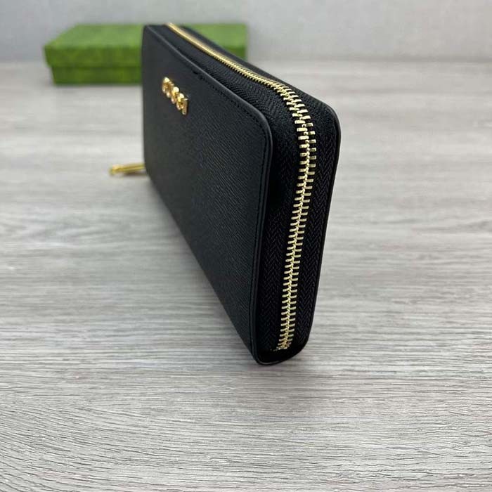 Gucci Unisex GG Zip Around Wallet Gucci Script Black Leather Taffeta