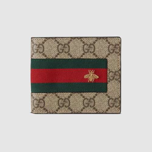 Gucci GG Men Web GG Supreme Wallet in Beige/Ebony GG Supreme Canvas