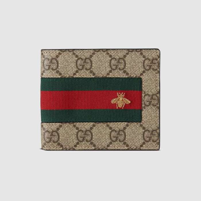 Gucci GG Men Web GG Supreme Wallet in Beige/Ebony GG Supreme Canvas
