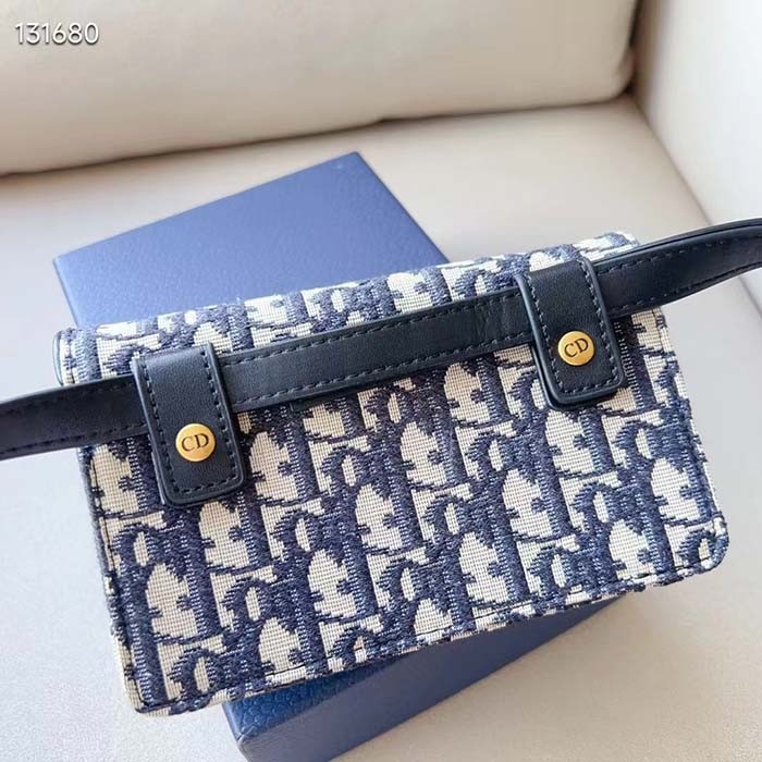 Dior Unisex CD Saddle Belt Pouch Blue Oblique Jacquard Front 'D' Stirrup