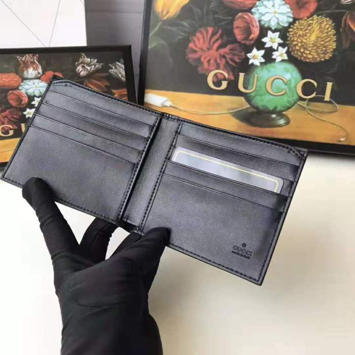 Gucci GG Men GG Supreme Wallet with Wolf in Black and Grey GG Supreme Canvas