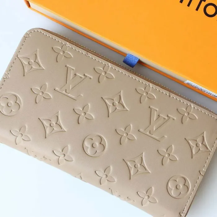 Louis Vuitton Unisex Zippy Wallet Monogram-embossed Lambskin-Taupe Brown