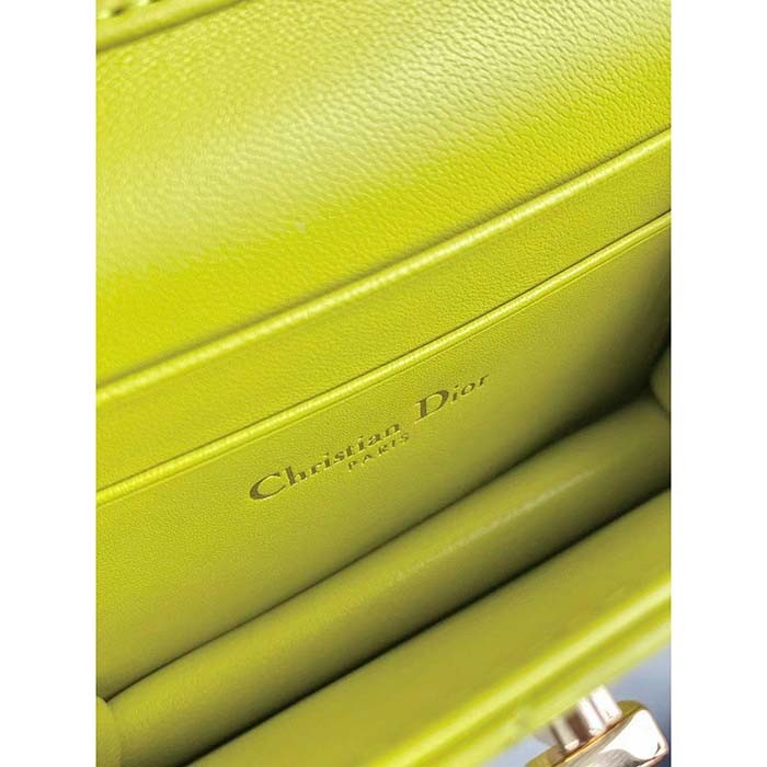 Dior Women CD Miss Caro Micro Bag Lime Yellow Macrocannage Lambskin