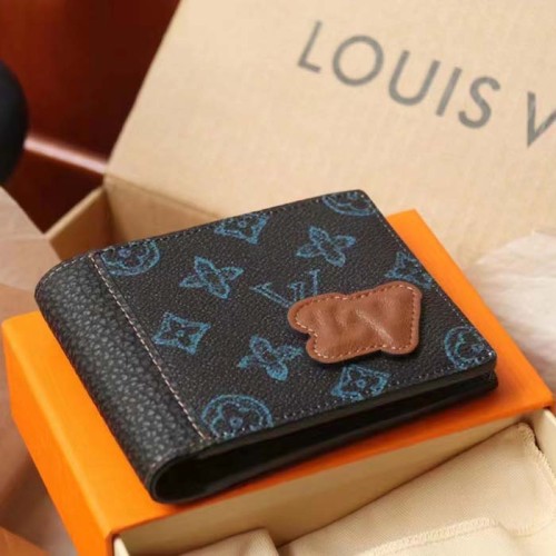 Louis Vuitton LV Unisex Slender Wallet Blue Monogram Coated Canvas Bill Compartment