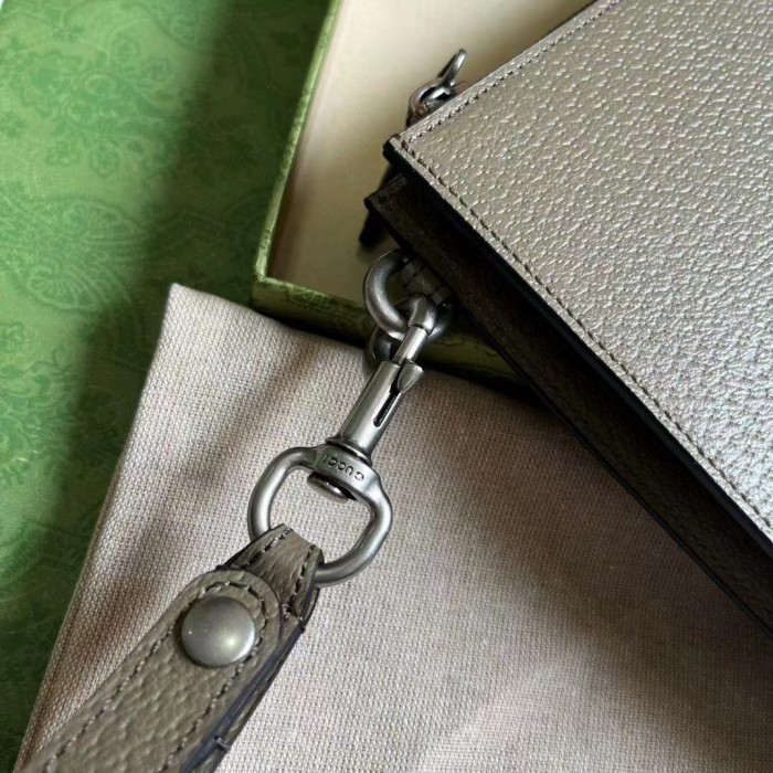 Gucci Unisex GG Marmont Pouch Taupe Leather Six Card Slots One Open Pocket