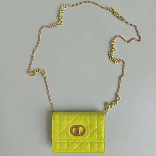 Dior Women CD Miss Caro Micro Bag Lime Yellow Macrocannage Lambskin