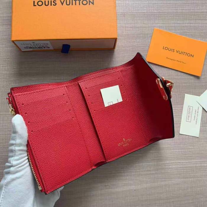 Louis Vuitton LV Women Pallas Compact Wallet in Monogram Canvas with Colored Calf Leather