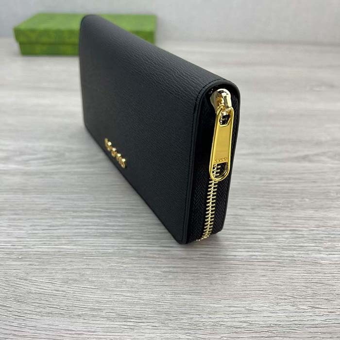 Gucci Unisex GG Zip Around Wallet Gucci Script Black Leather Taffeta