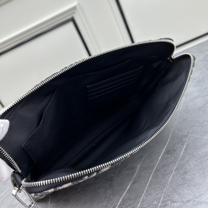 Dior Unisex CD A5 Pouch Beige Black Dior Oblique Jacquard