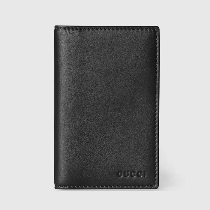 Gucci Unisex GG Emblem Bi Fold Embossed Card Case-Black 818953AAEQ81000