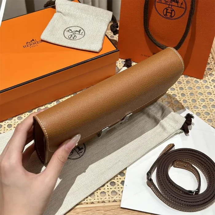 Hermes Women Constance Long To Go in Epsom Leather-Brown/Silver