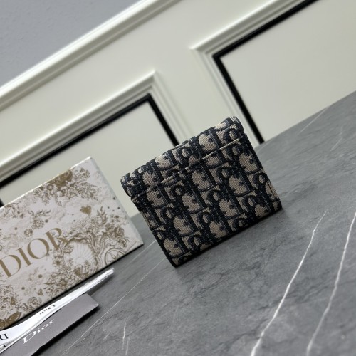 Dior Unisex CD Saddle 5-Gusset Card Holder Blue Dior Oblique Jacquard