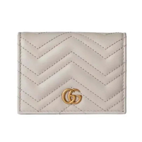 Gucci GG Unisex GG Marmont Card Case Wallet in Matelassé Chevron Leather-White