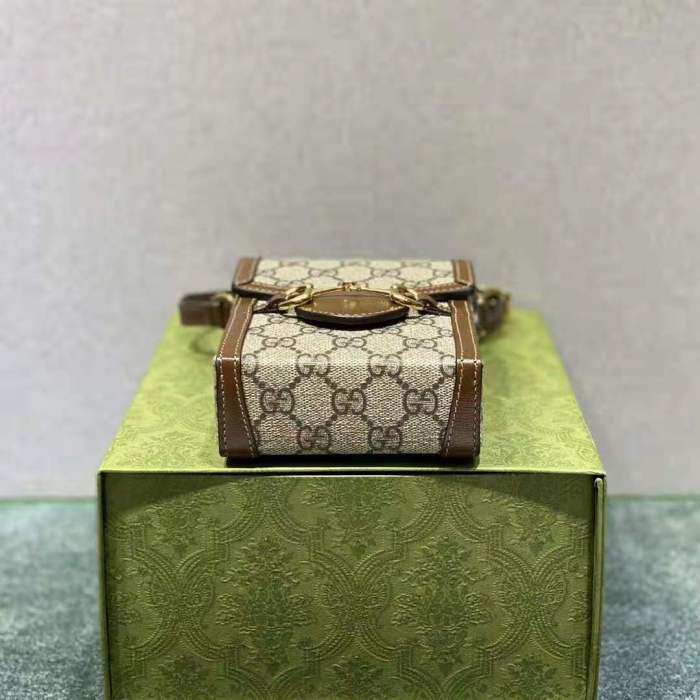 Gucci Unisex Horsebit 1955 Mini Bag Beige and Ebony GG Supreme Canvas