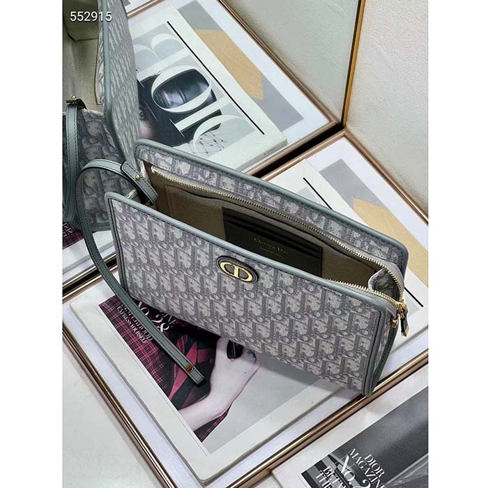 Dior Unisex CD Medium 30 Montaigne Pouch Gray Dior Oblique Jacquard
