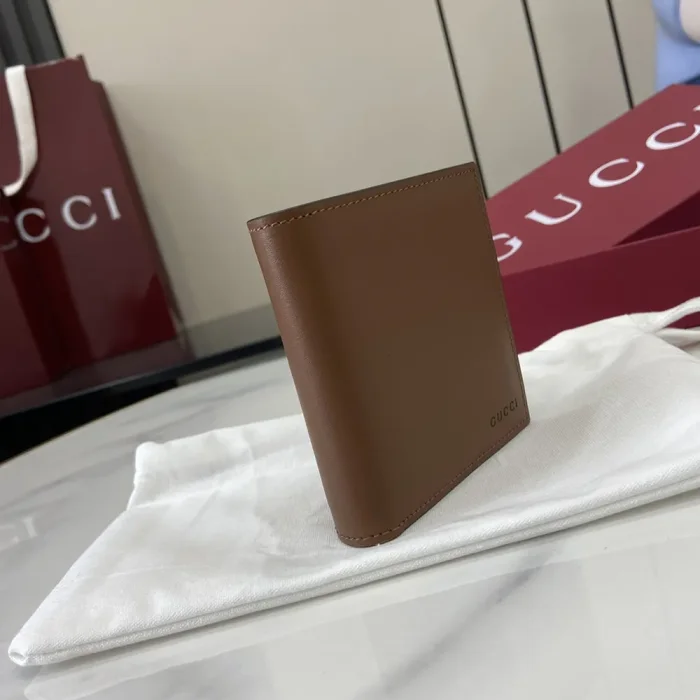 Gucci Unisex GG Emblem Bi Fold Embossed Wallet-Brown