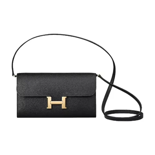 Hermes Women Constance Long To Go in Epsom Leather-Black/Gold