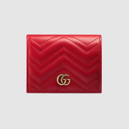 Gucci GG Unisex GG Marmont Card Case Wallet in Matelassé Chevron Leather