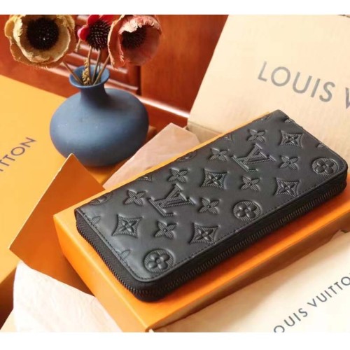 Louis Vuitton LV Unisex Brazza Wallet Vertical Black Monogram Shadow Calf Leather