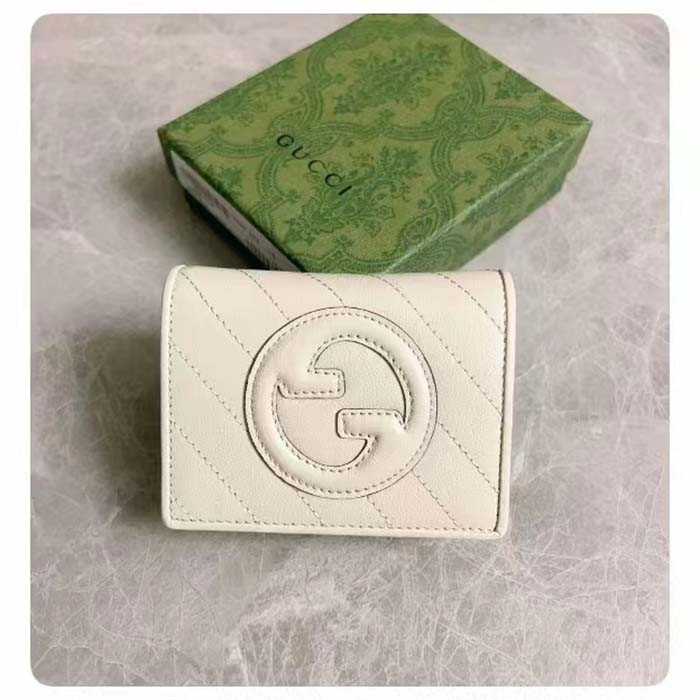 Gucci GG Unisex Blondie Card Case Wallet White Leather Round Interlocking G Style ‎760317 AACP7 9022