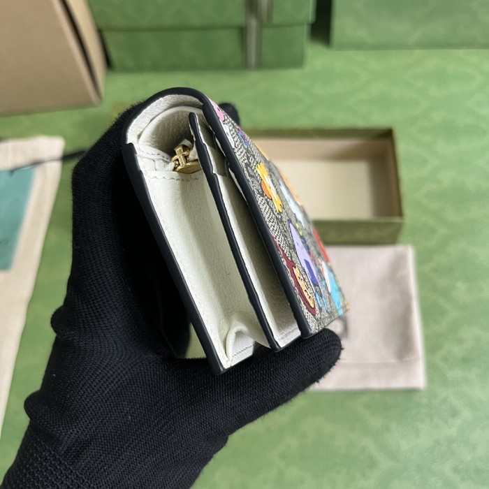 Gucci Unisex GG Animals Print Card Case Wallet Beige Ebony GG Supreme Canvas