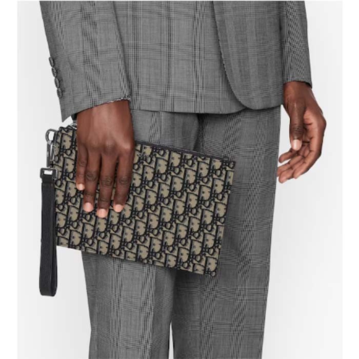 Dior Unisex CD A5 Pouch Beige Black Dior Oblique Jacquard