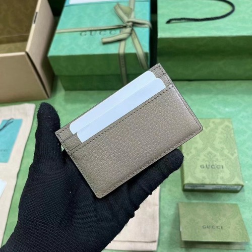 Gucci Unisex GG Marmont Card Case Wallet Taupe Leather Double G Marmont