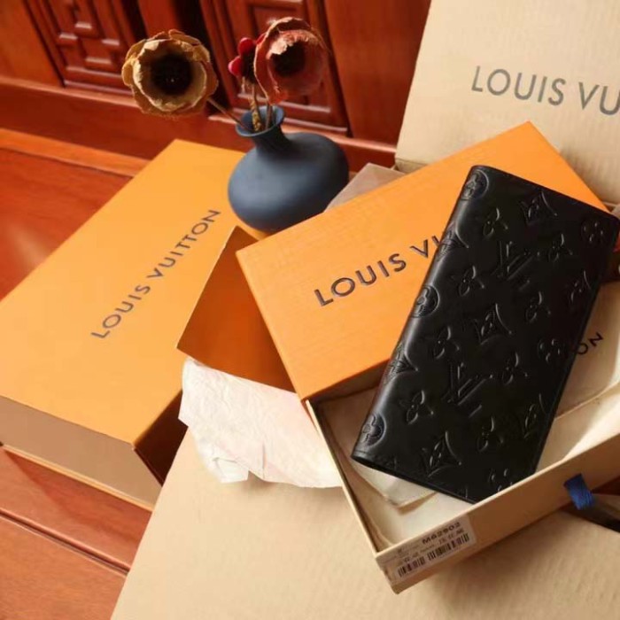 Louis Vuitton LV Unisex Brazza Wallet Black Monogram Shadow Calf Leather