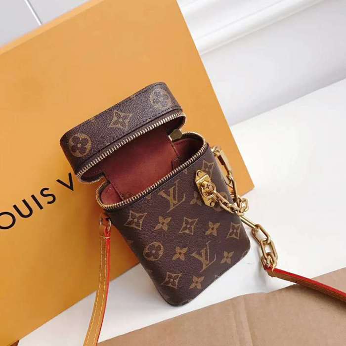 Louis Vuitton LV Unisex Phone Box Bag in Monogram Coated Canvas-Brown