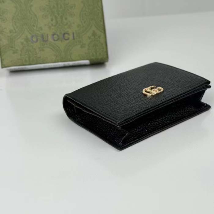 Gucci GG Unisex Leather Card Case Wallet Black Metal-Free Tanned Leather Double G Style ‎456126 CAO0G 1000