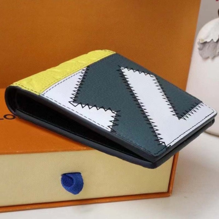 Louis Vuitton LV Unisex PF Slender Wallet Yelow Blue Taurillon Cowhide Leather