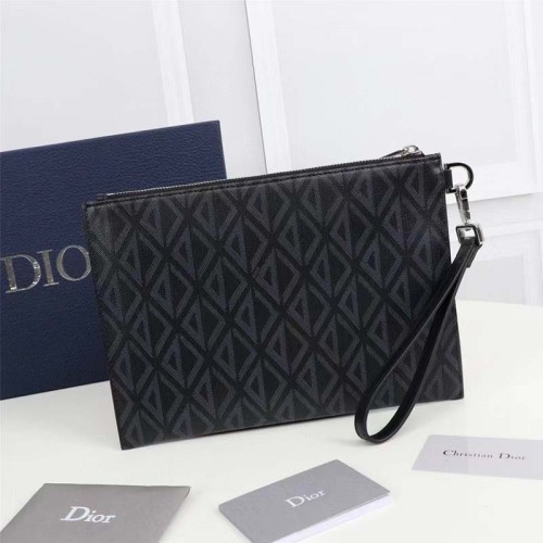 Dior Unisex A5 Pouch Black CD Diamond Canvas Smooth Calfskin