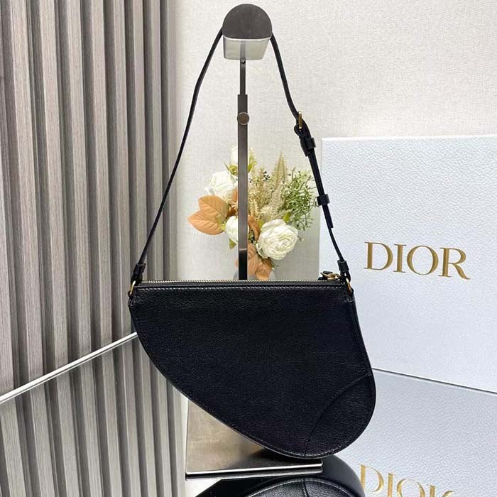 Dior CD Women Saddle Rodeo Pouch Black Goatskin