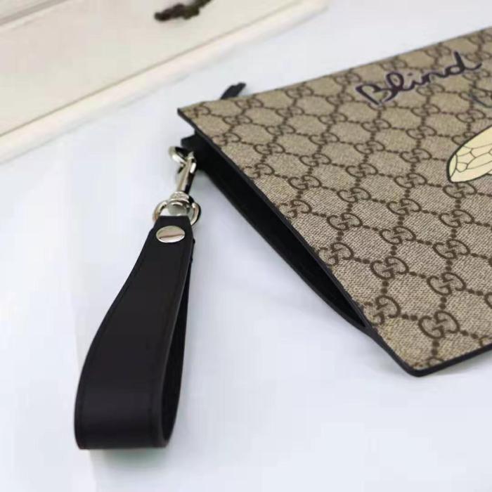 Gucci GG Men Gucci Bestiary Pouch with Bee in Beige/Ebony Soft GG Supreme with Bee