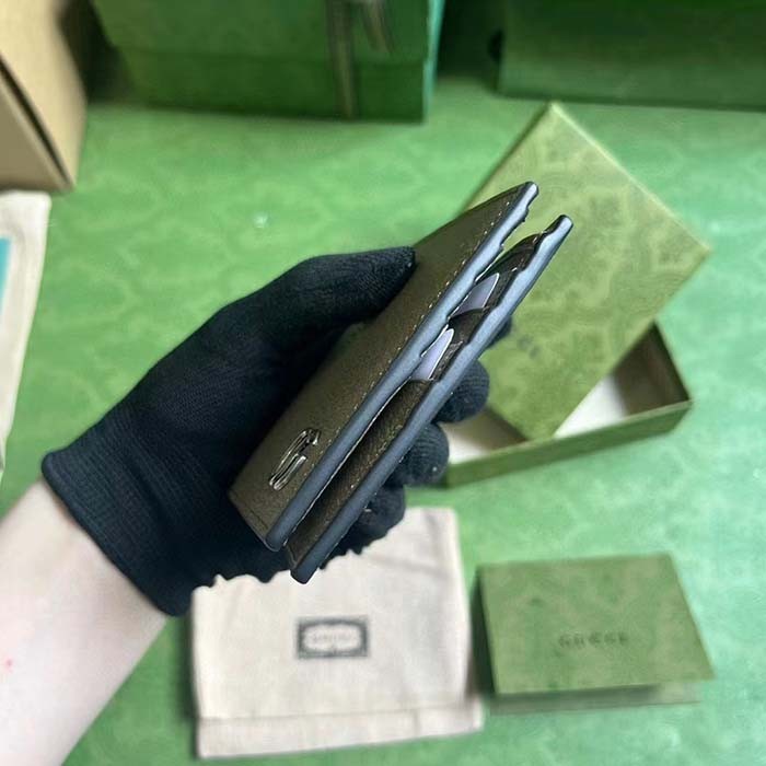 Gucci Unisex GG Marmont Card Case Wallet Taupe Leather Double G