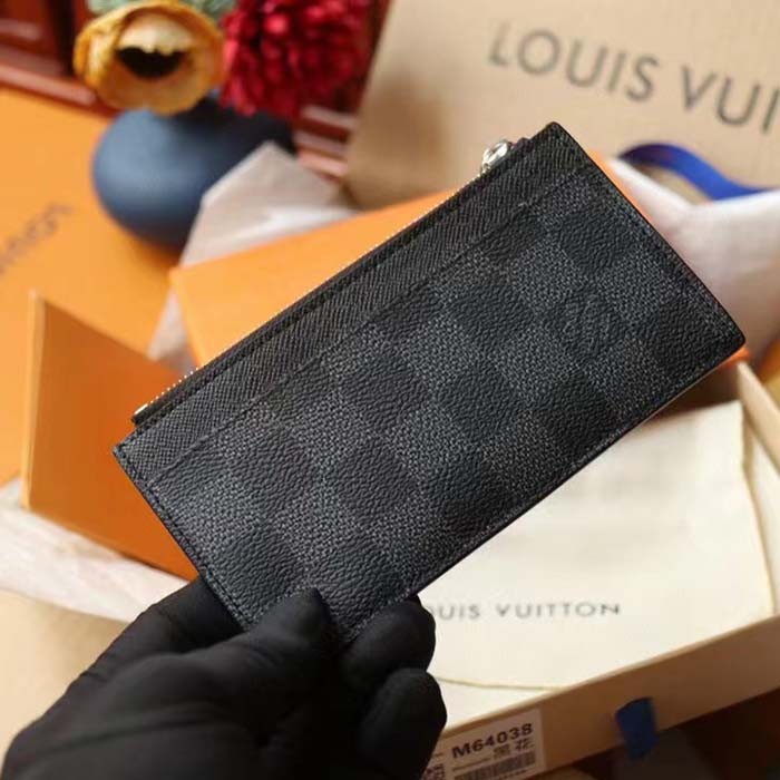 Louis Vuitton LV Unisex Coin Card Holder Damier Graphite Coated Canvas Cowhide Leather