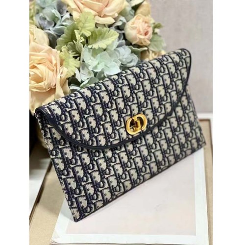 Dior Unisex CD 30 Montaigne Avenue Pouch Flap Blue Dior Oblique Jacquard