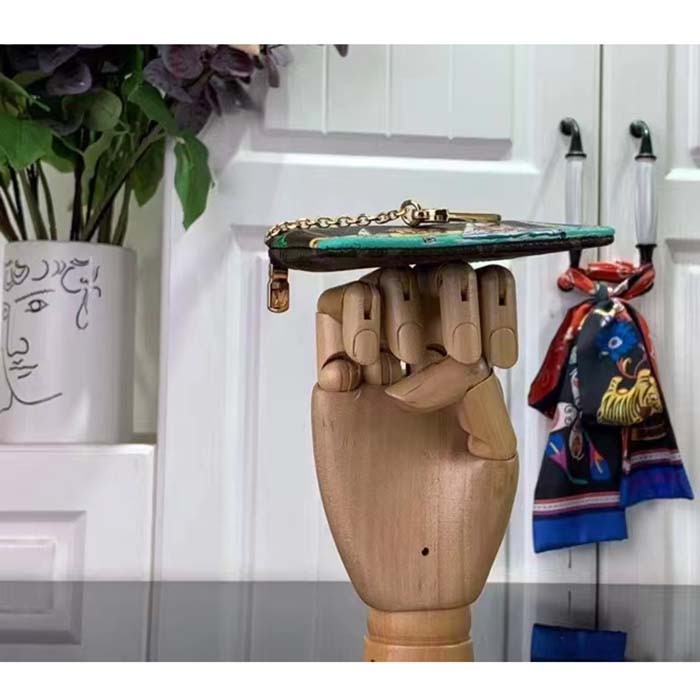 Louis Vuitton LV Unisex Key Pouch Dragon Fruit Pink Monogram Coated Canvas Grained Cowhide Leather