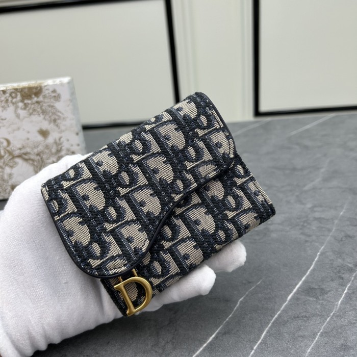 Dior Unisex CD Saddle 5-Gusset Card Holder Blue Dior Oblique Jacquard