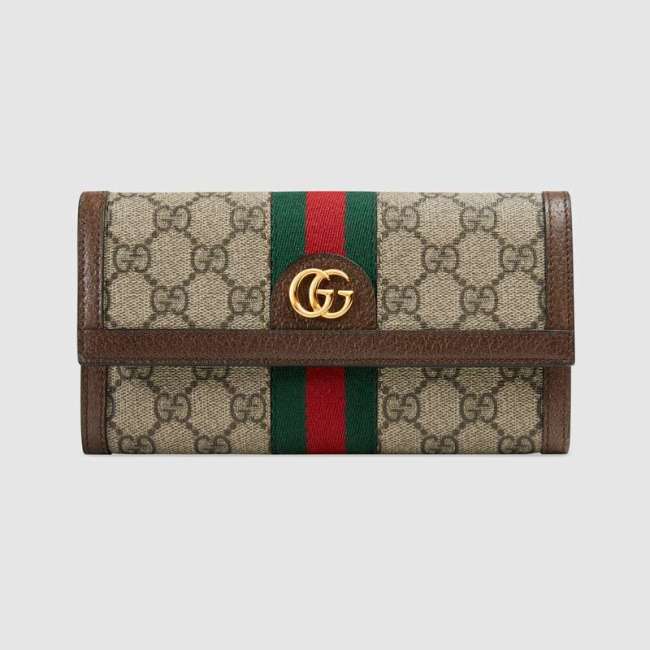 Gucci GG Unisex Ophidia GG Continental Wallet in Beige/Ebony GG Supreme Canvas