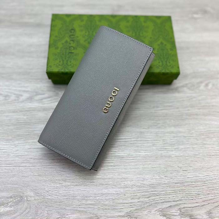 Gucci Unisex GG Continental Wallet Light Grey Leather Taffeta Lining