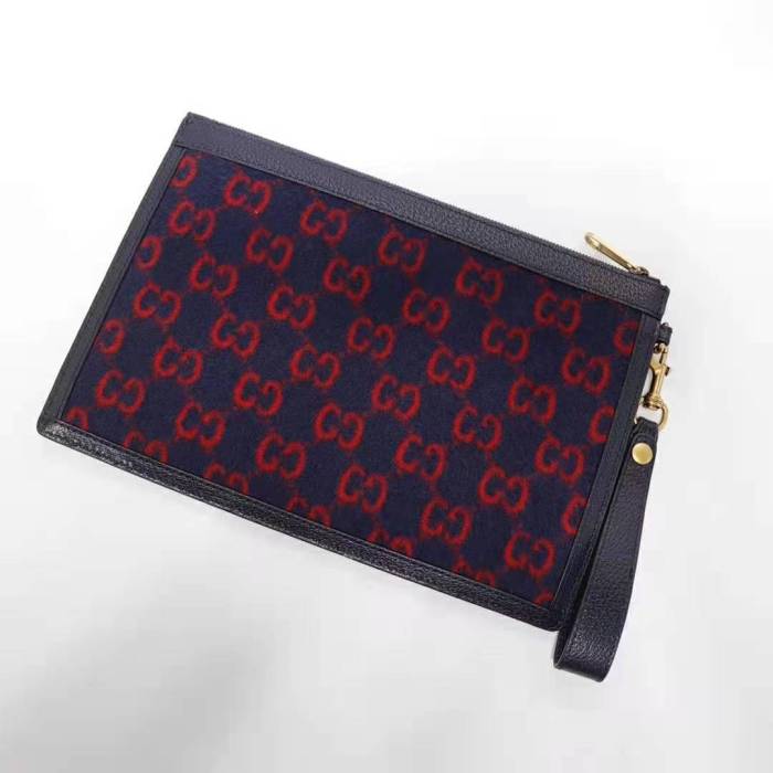 Gucci GG Unisex GG Wool Pouch in Blue and Red GG Wool