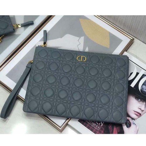 Dior Unisex CD Large Caro Daily Pouch Cloud Blue Supple Cannage Calfskin