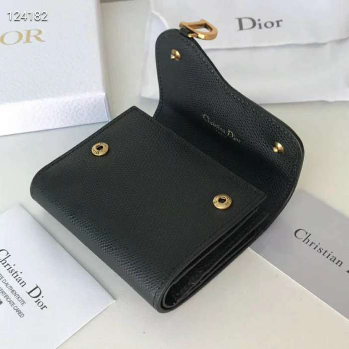 Dior Unisex Saddle Flap Card Holder Black Goatskin 'D' Accent