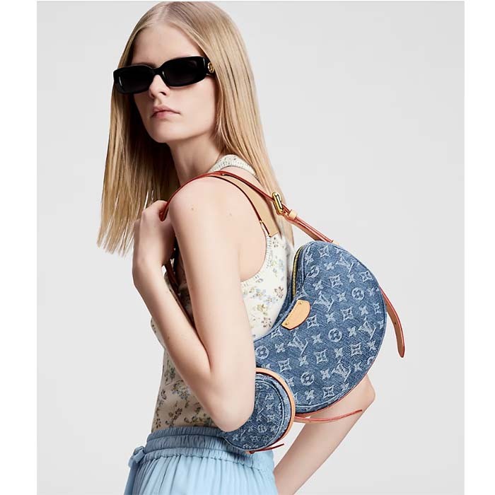 Louis Vuitton LV Unisex Croissant MM Denim Blue GOTS Certified Cotton Monogram Denim