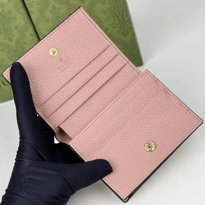 Gucci Unisex GG Marmont Card Case Wallet Double G Pink White GG Supreme Canvas Pink Leather Style ‎658610 AACFE 5945