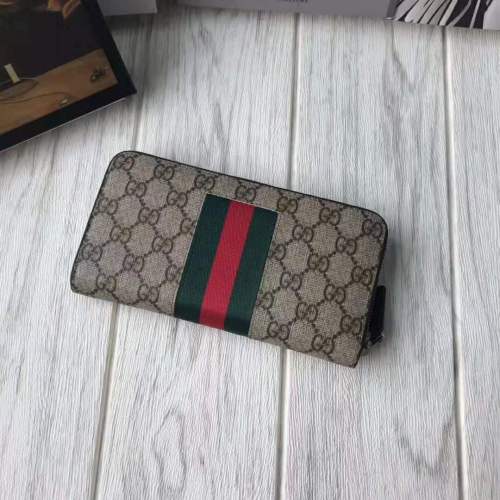 Gucci GG Unisex Web GG Supreme Zip Around Wallet in Beige/Ebony GG Supreme Canvas