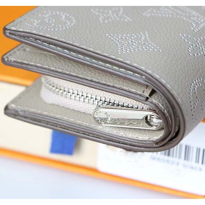 Louis Vuitton LV Unisex Cléa Wallet Galet Grey Mahina Perforated Calf Leather