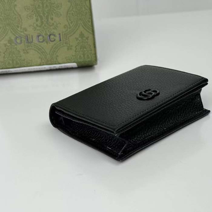 Gucci GG Unisex Leather Card Case Wallet Black Leather Double G Style ‎456126 17WEN 1000