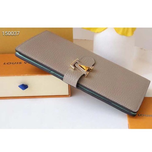 Louis Vuitton LV Unisex Vertical Wallet Galet Beige Aquamarine Blue Taurillon Cowhide Leather